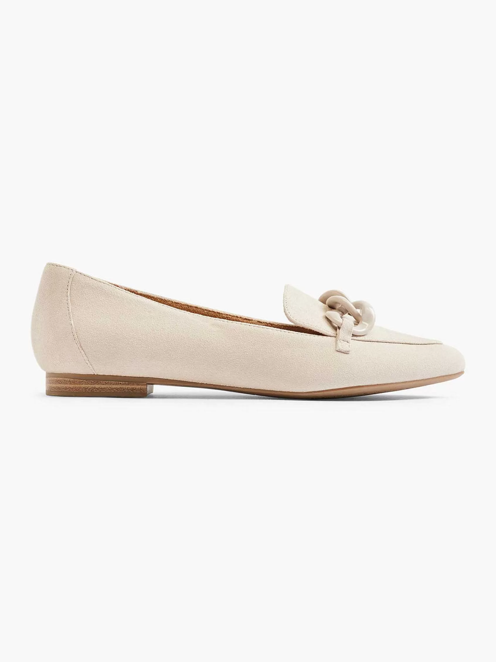 Dames 5th Avenue Instappers-Beige Leren Loafer Sierketting