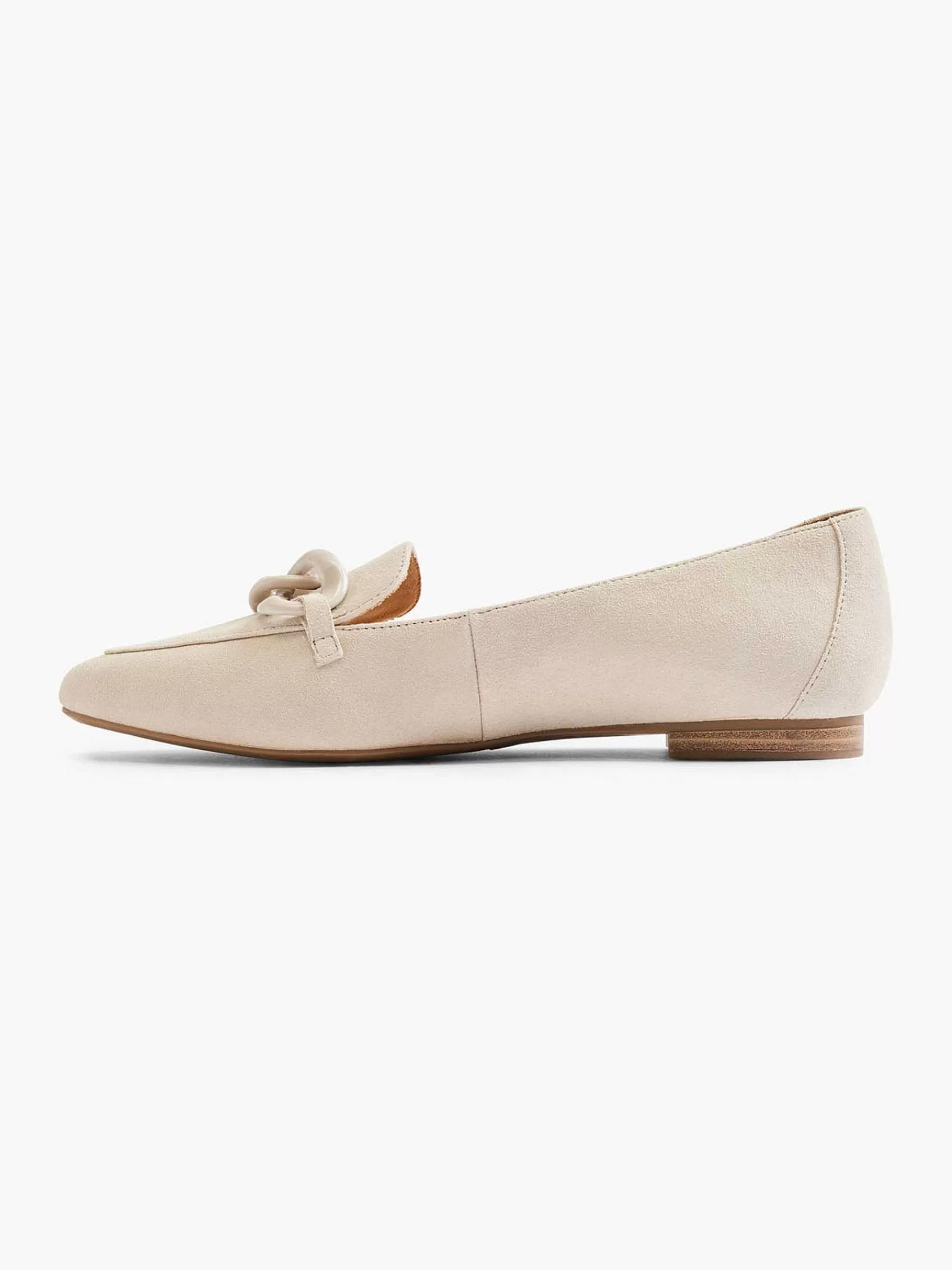 Dames 5th Avenue Instappers-Beige Leren Loafer Sierketting