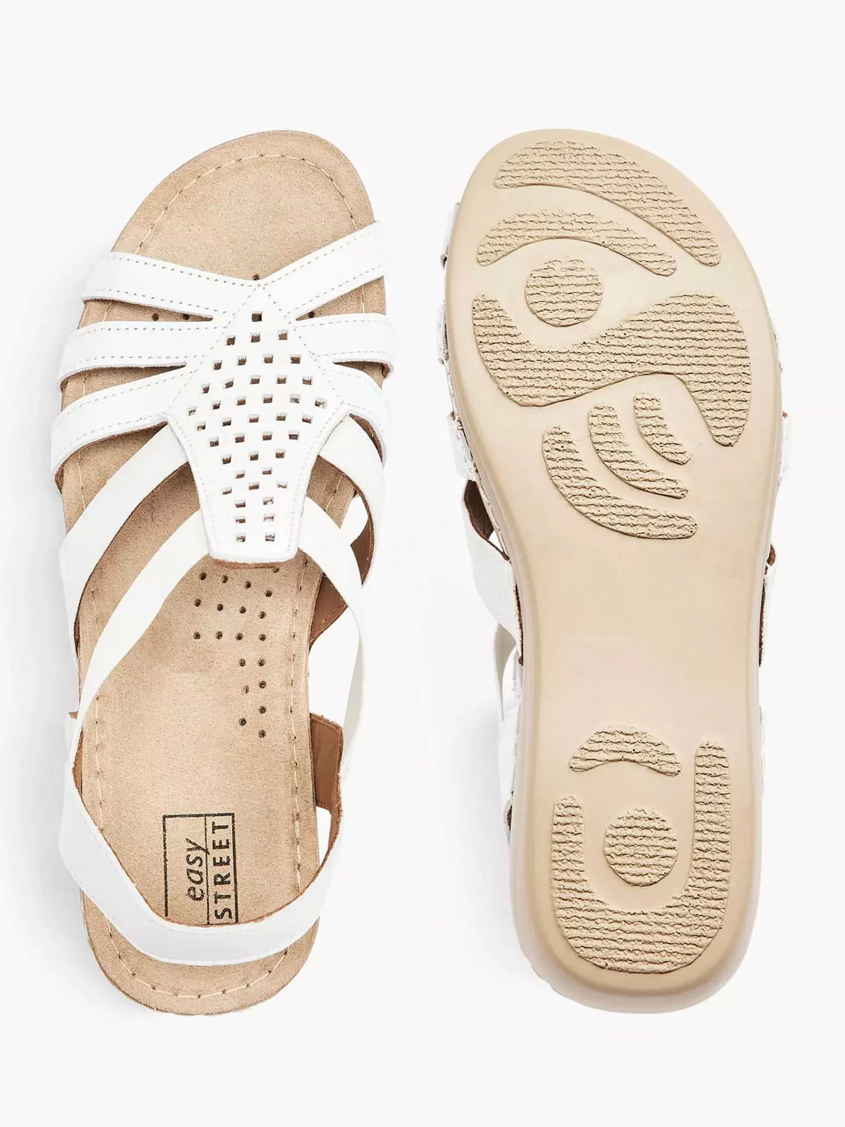 Dames Easy Street Comfort Schoenen-Witte Leren Sandaal