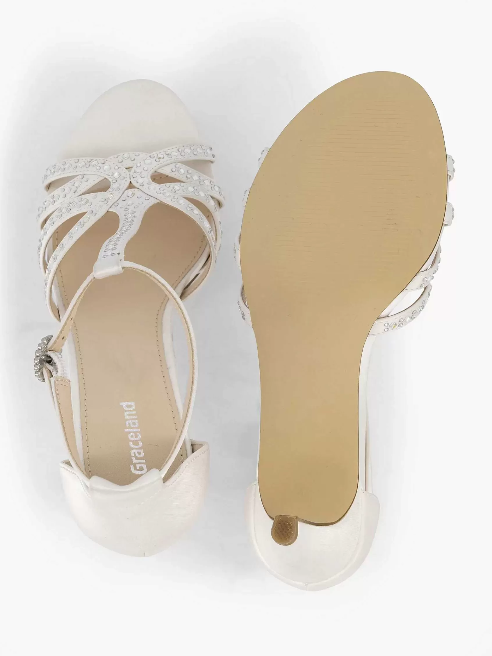 Dames Graceland Hoge Hakken-Witte Sandalette Steentjes