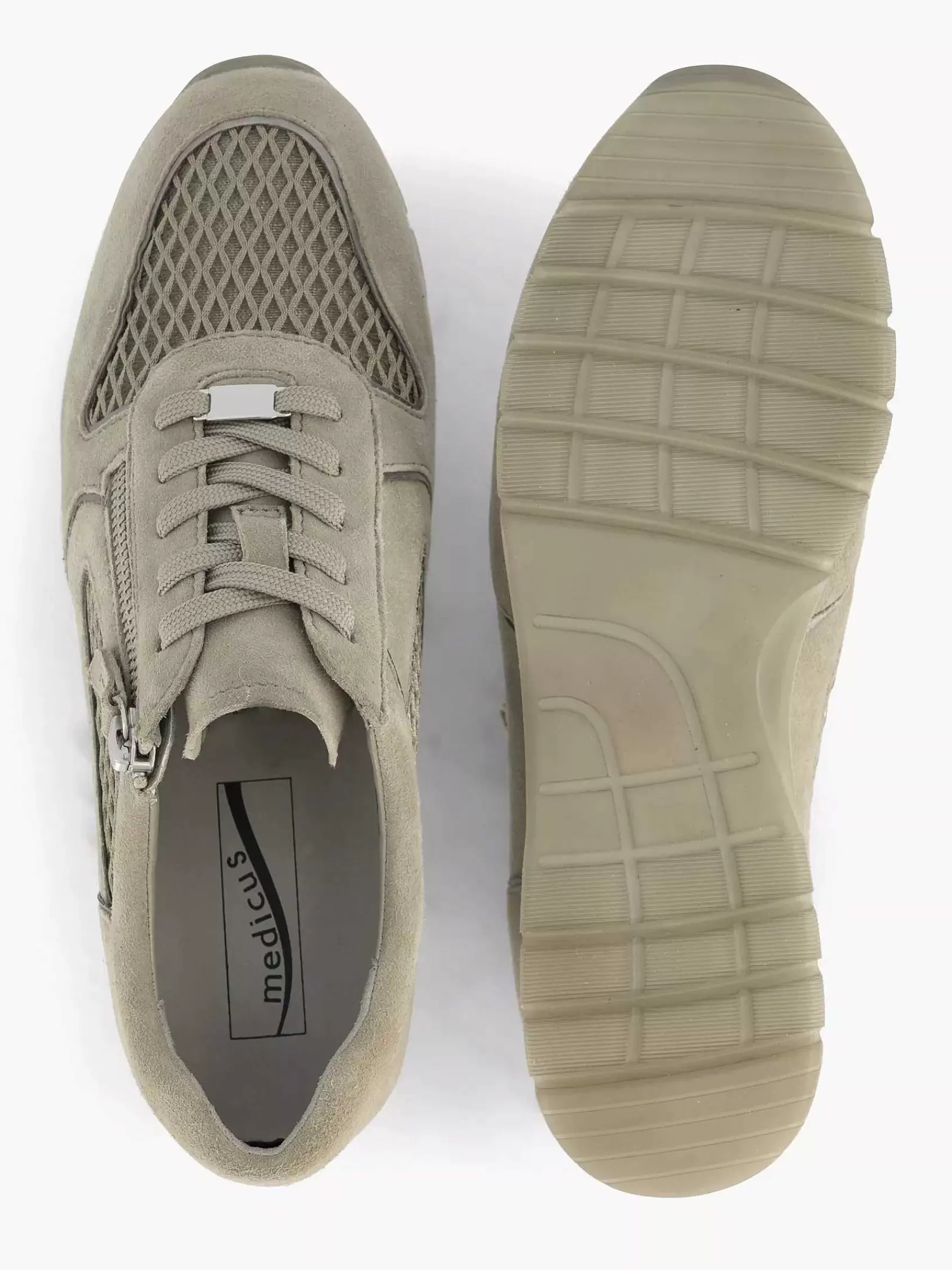 Dames Medicus Comfort Schoenen-Zandkleurige Leren Comfort Sneaker