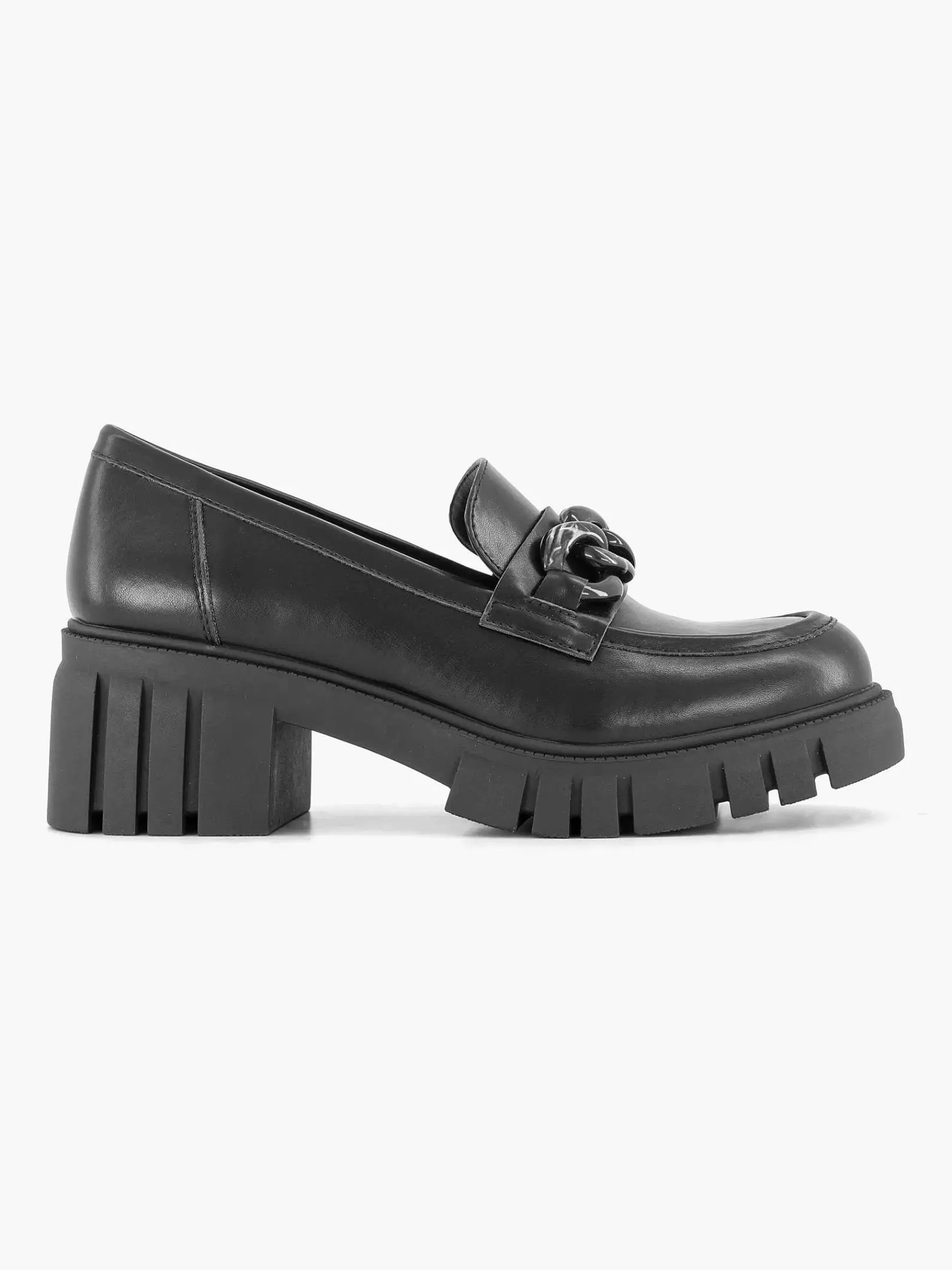 Dames Oxmox Instappers-Zwarte Chunky Loafer Sietketting