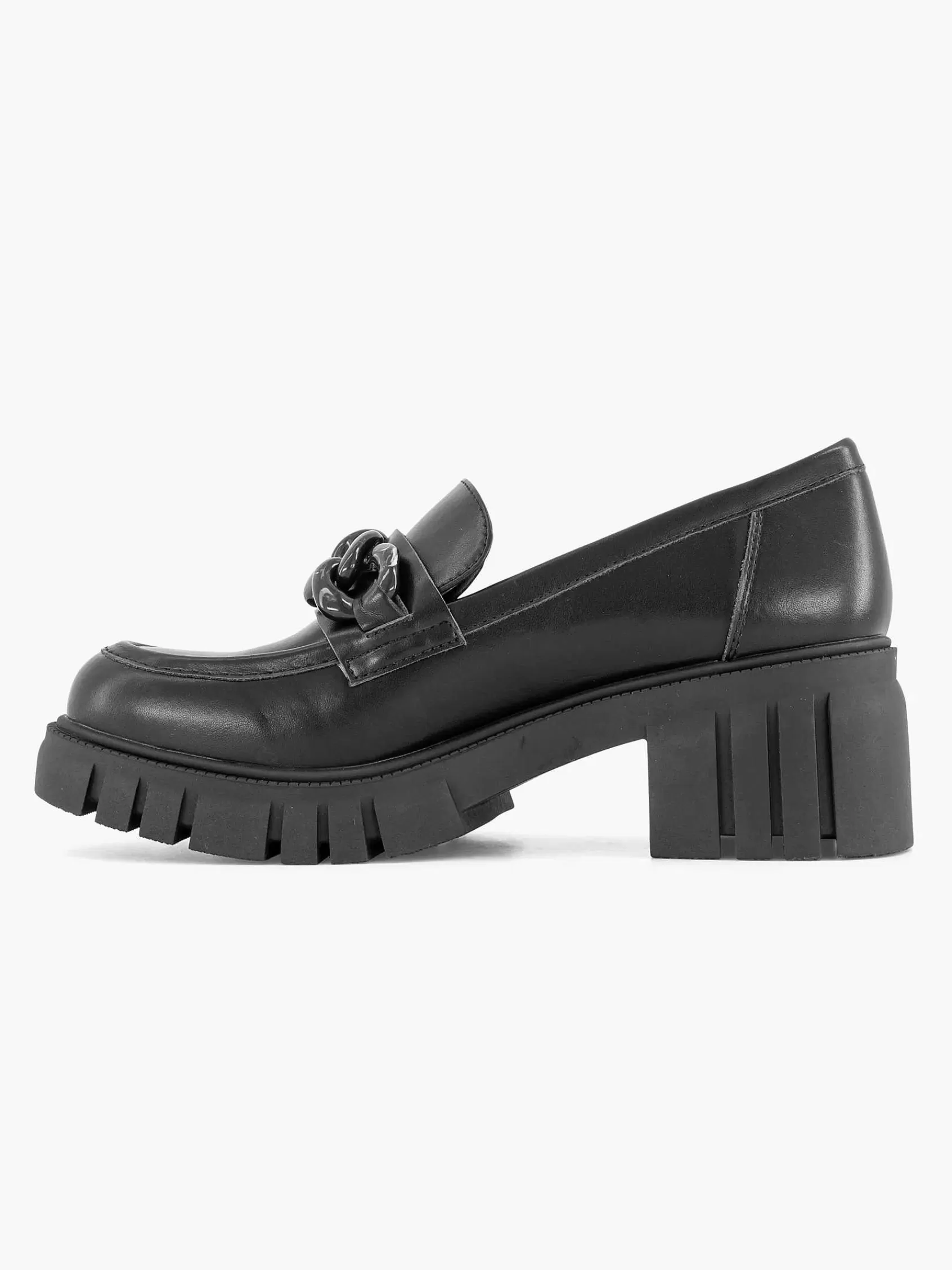 Dames Oxmox Instappers-Zwarte Chunky Loafer Sietketting