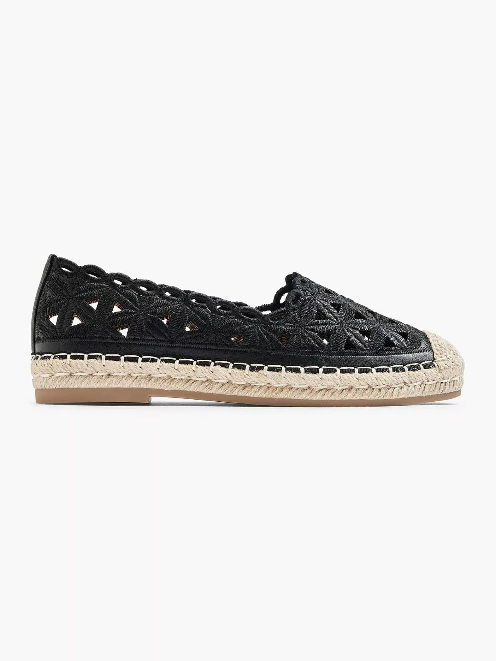 Dames Graceland Instappers-Zwarte Espadrille Kant