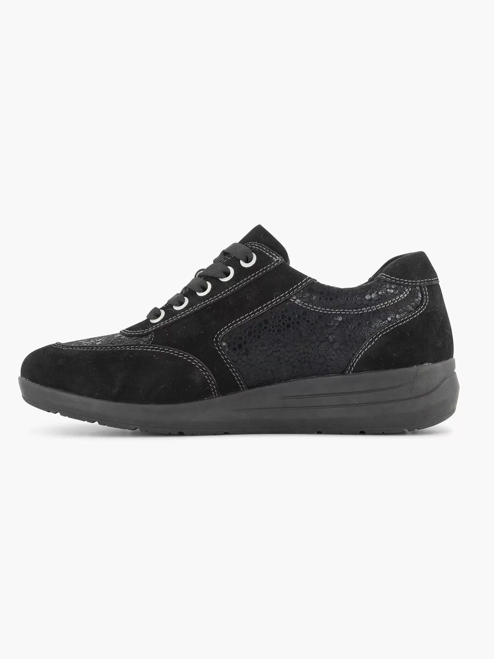 Dames Medicus Comfort Schoenen-Zwarte Leren Comfort Sneaker