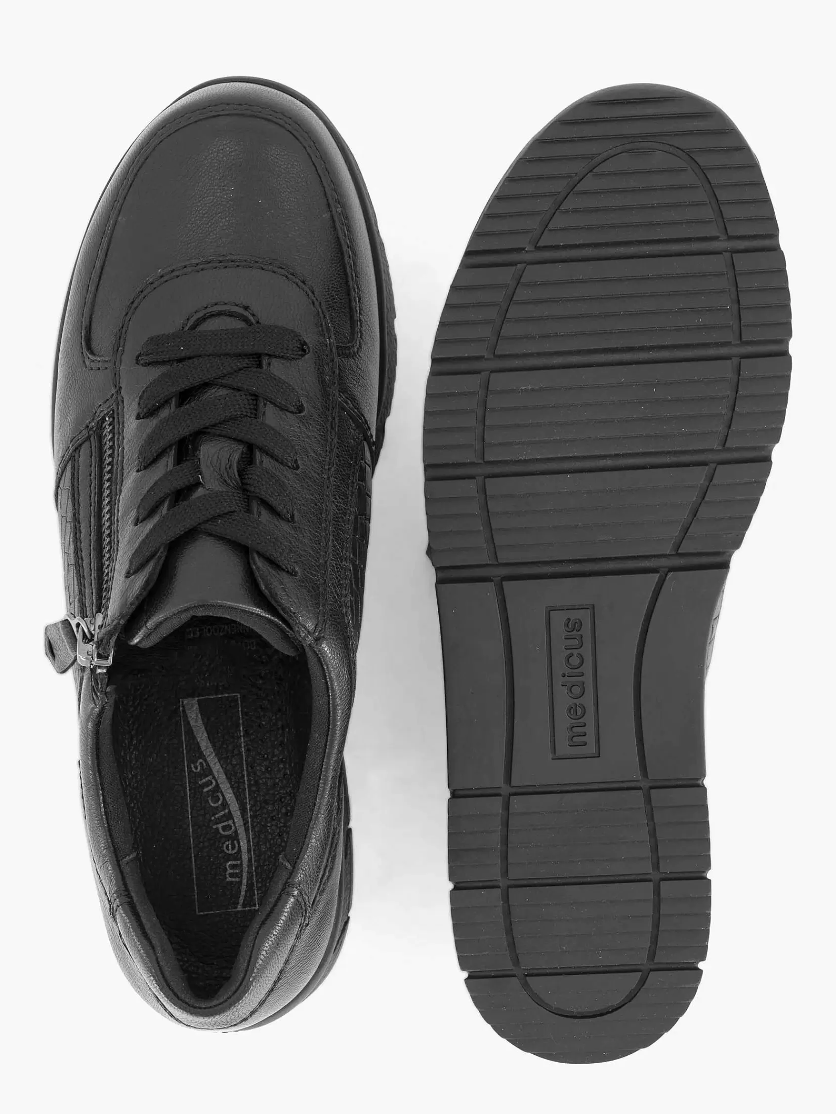 Dames Medicus Comfort Schoenen-Zwarte Leren Comfort Sneaker