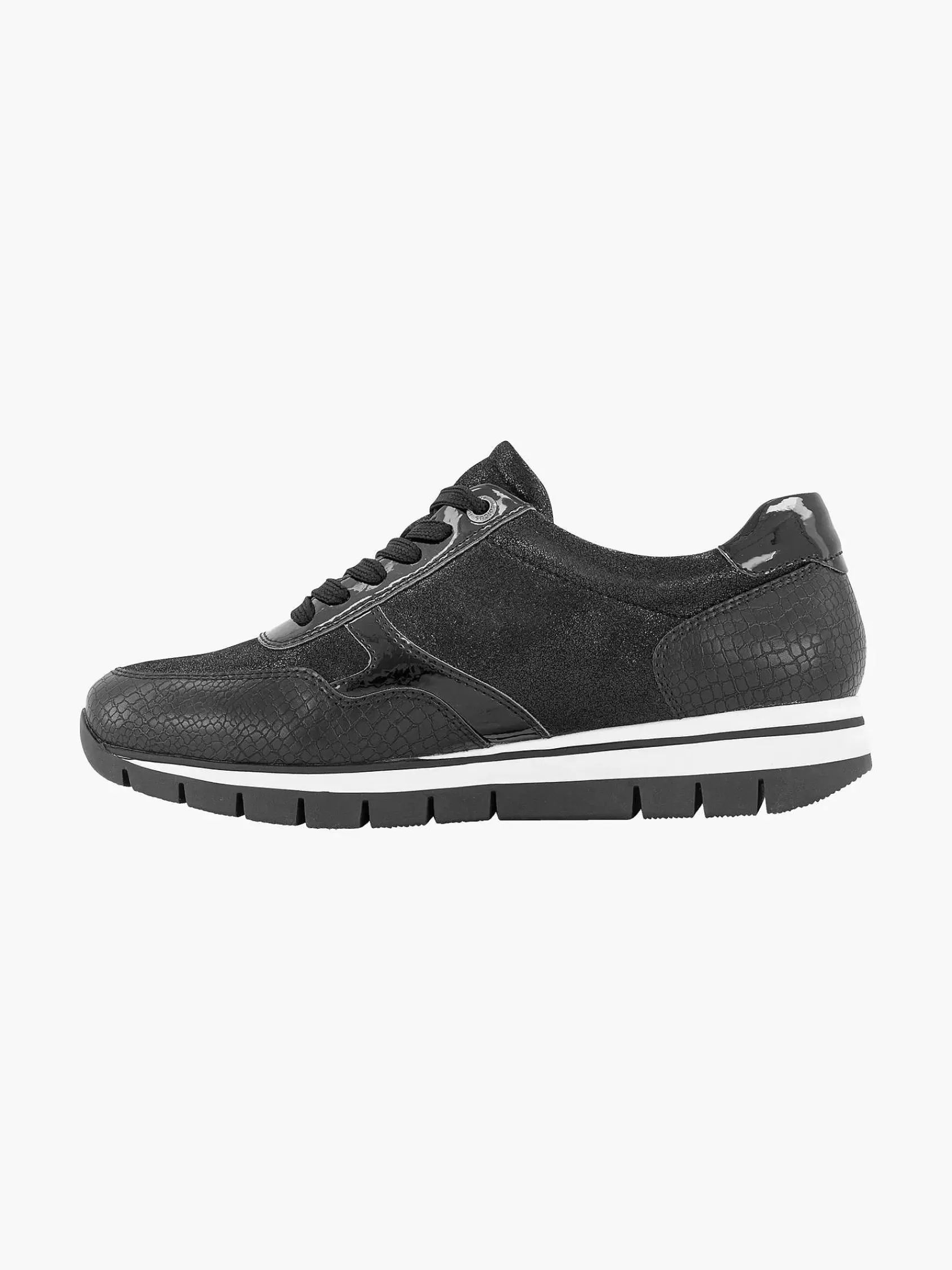 Dames Medicus Comfort Schoenen-Zwarte Leren Comfort Sneaker Croco