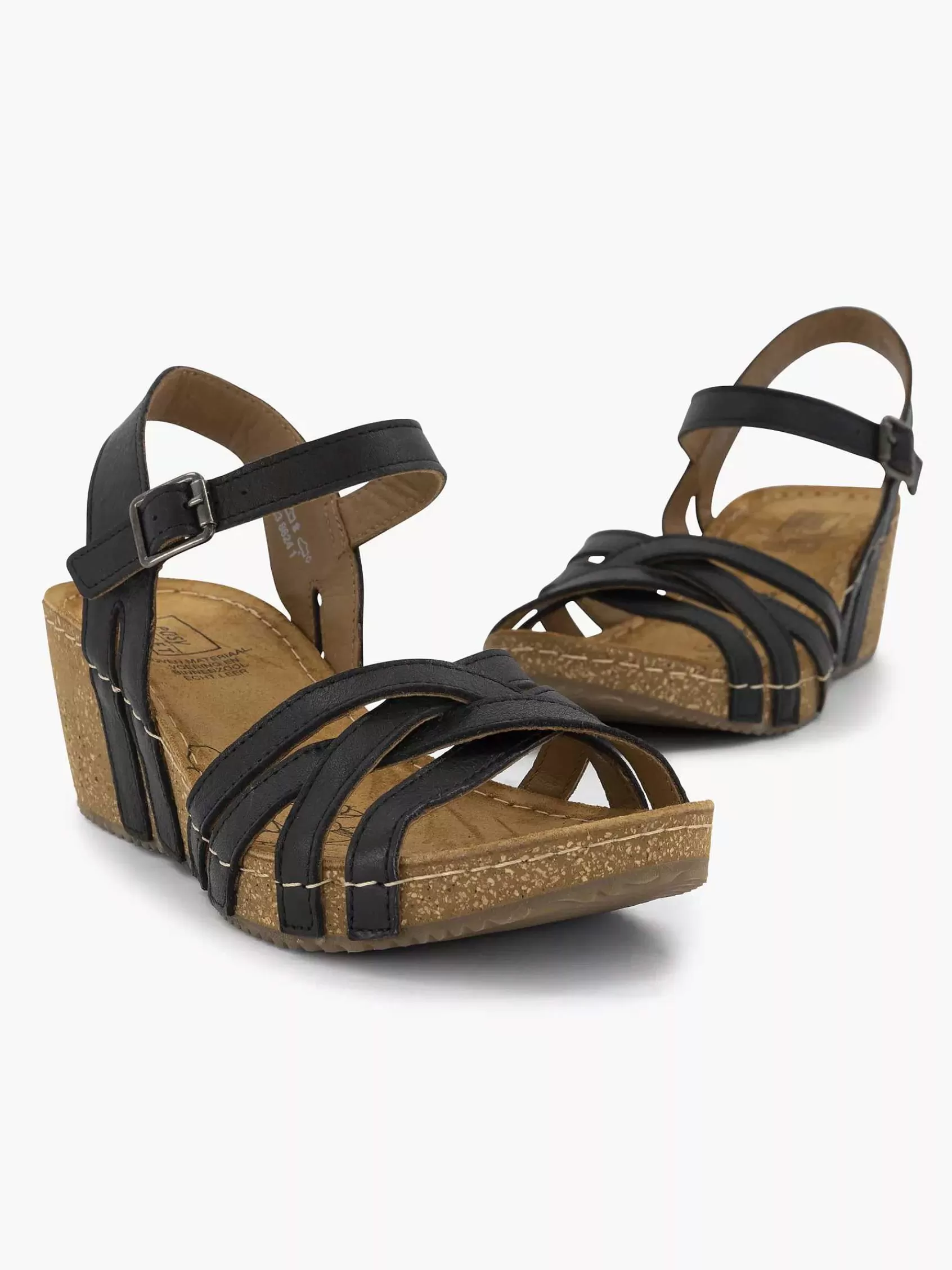 Dames Easy Street Sandalen-Zwarte Leren Sandalen Sleehak