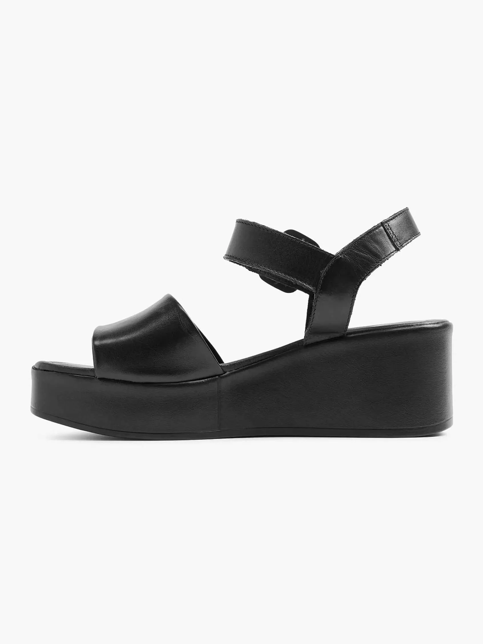 Dames 5th Avenue Sandalen-Zwarte Platform Leren Sandaal