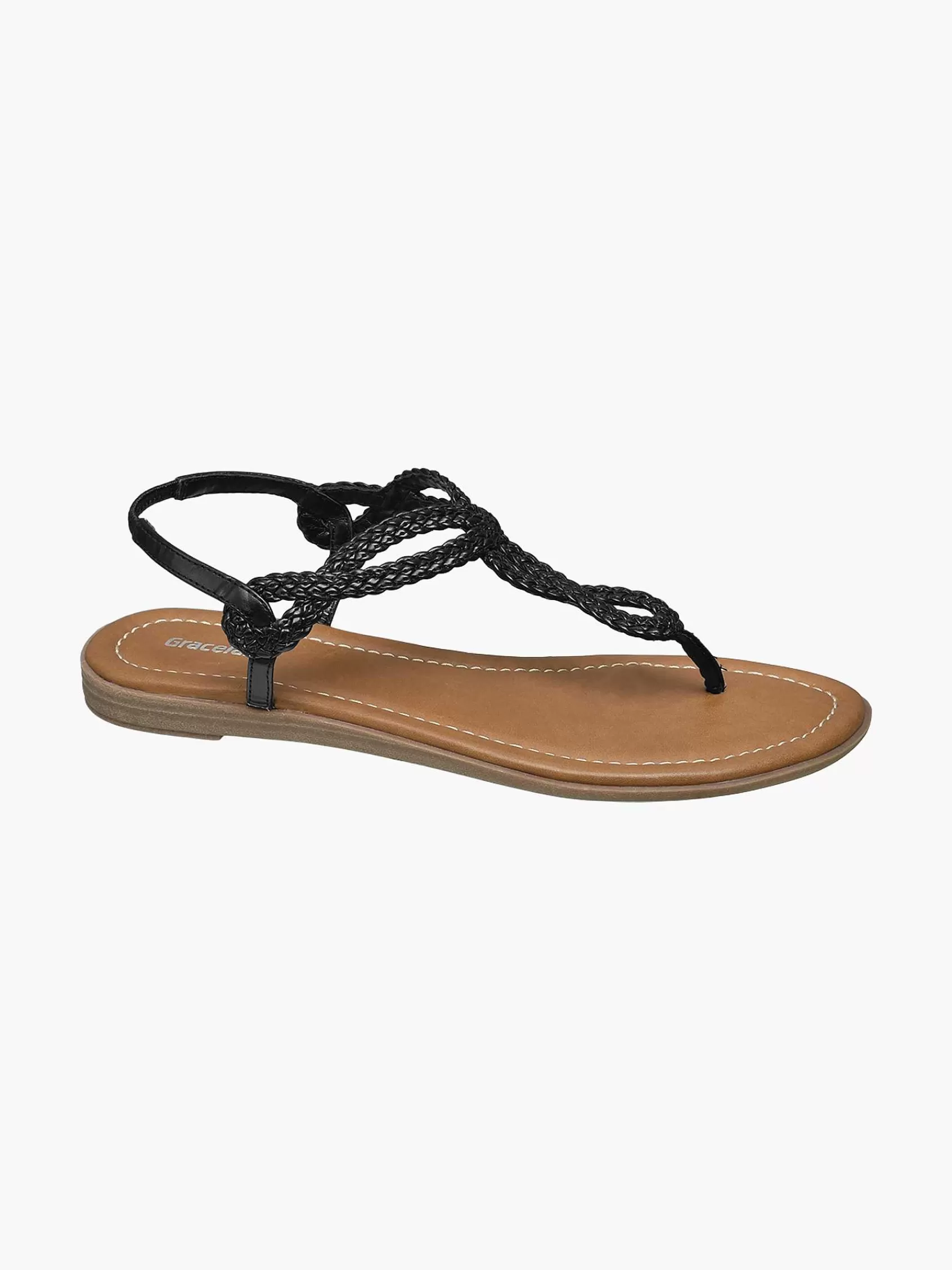 Dames Graceland Sandalen-Zwarte Sandaal Geweven