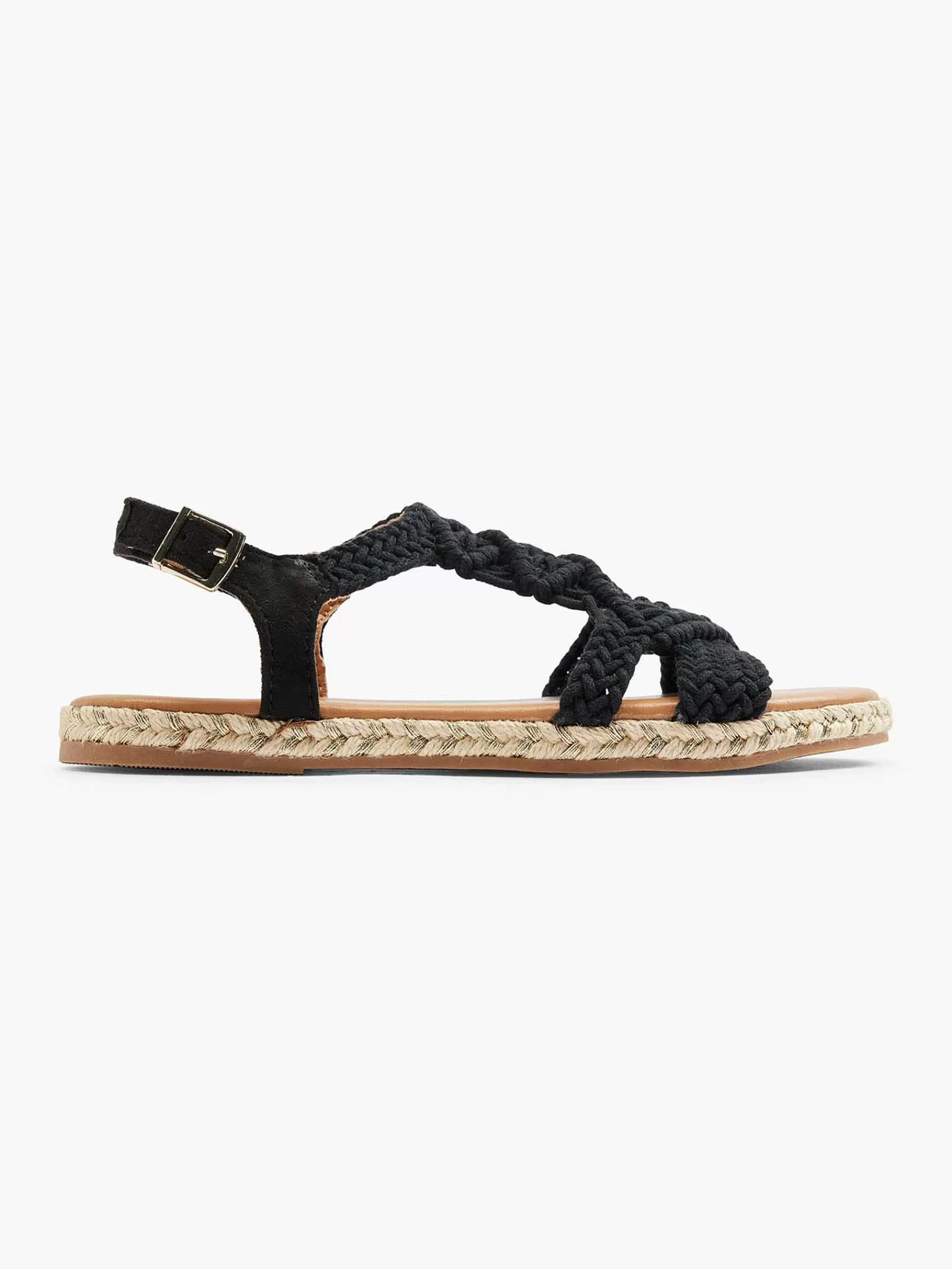 Dames Graceland Sandalen-Zwarte Sandaal Touw