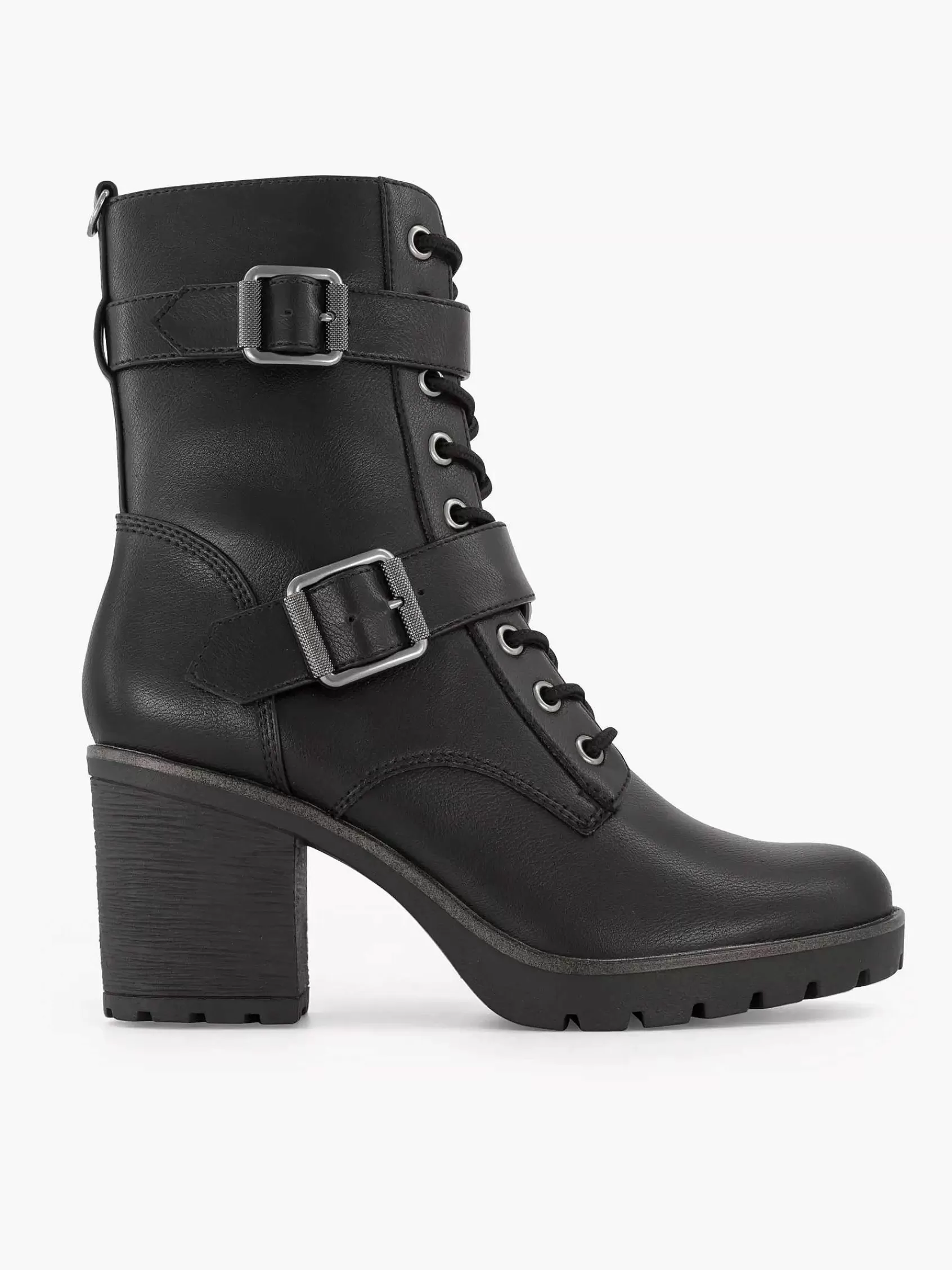 Dames Graceland Enkellaarzen & Boots-Zwarte Veterboot Hak